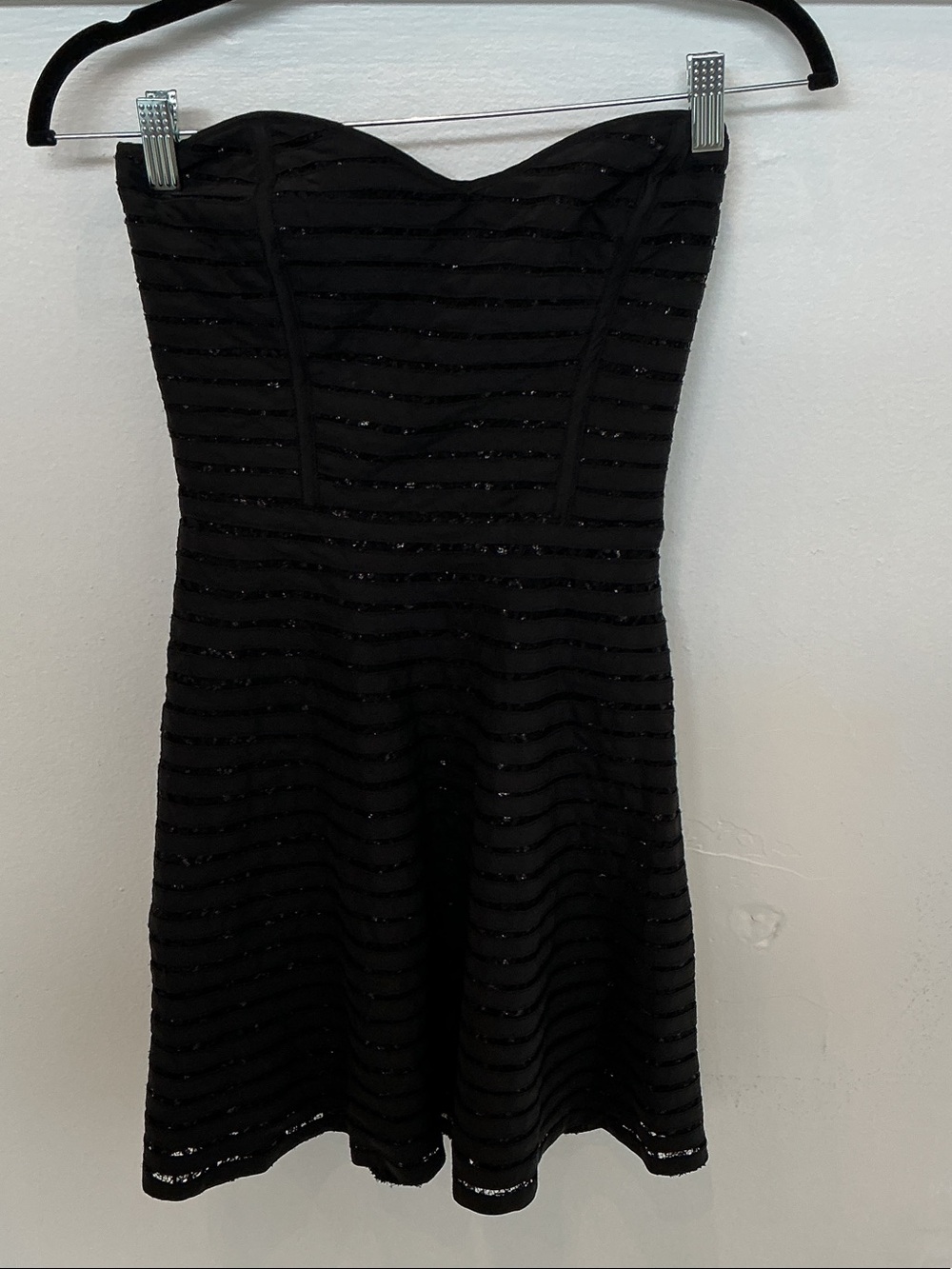 Parker Strapless Black Textured A-Line Dress